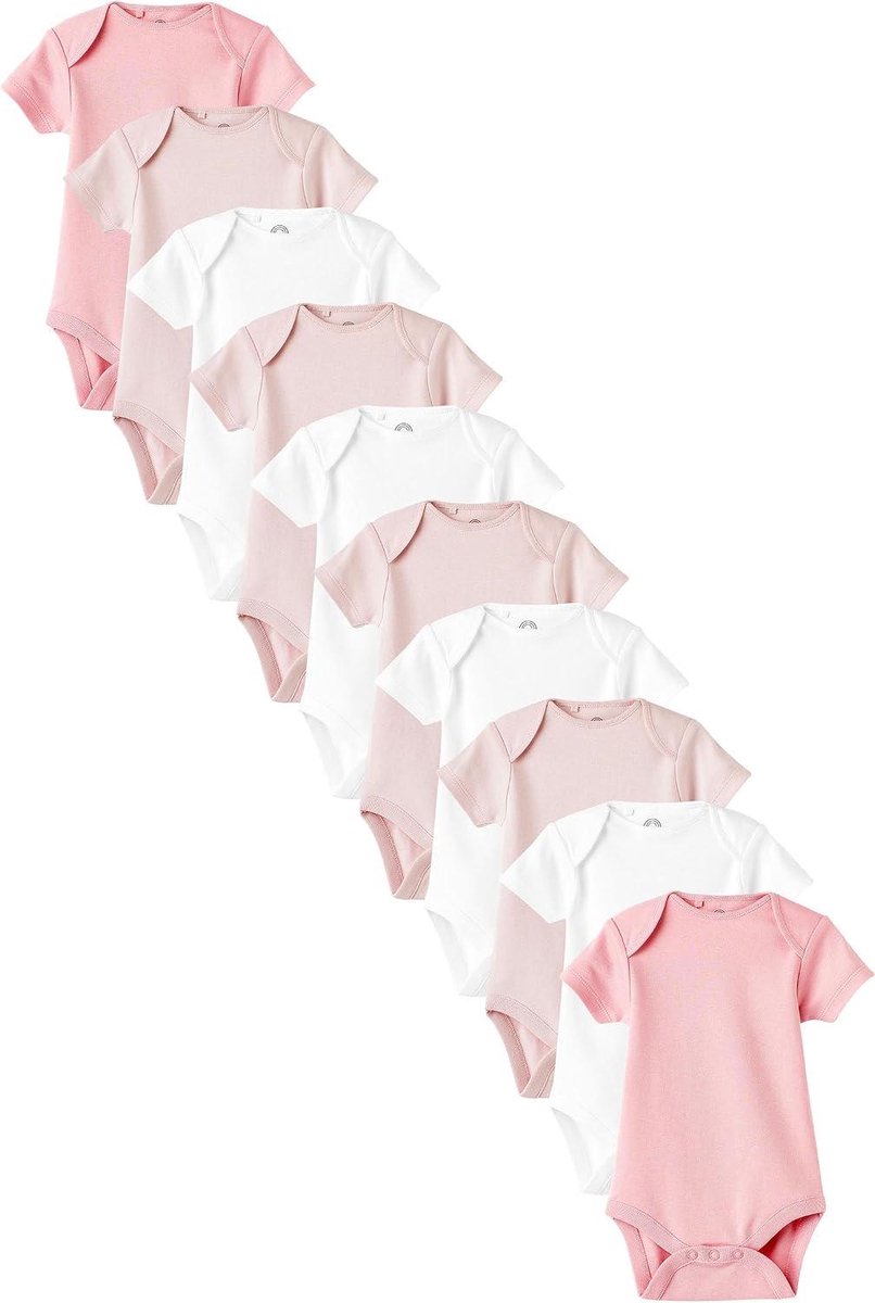 Baby Rompers Set - Babykleding Pakket - Baby Verzorgen - 10 Stuks Set - Korte Mouw - Roze Wit