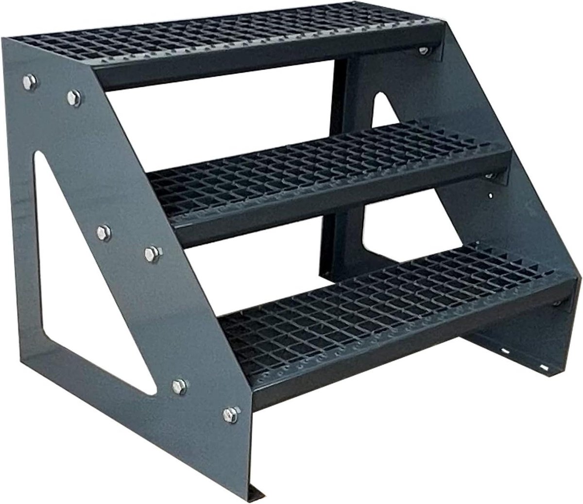 Stalen Stringer Trap - Buitentrap Tuintrap - Veilige Toegang Creëren - Volledig Gegalvaniseerd - 3 Treden 57cm Hoog - Antraciet