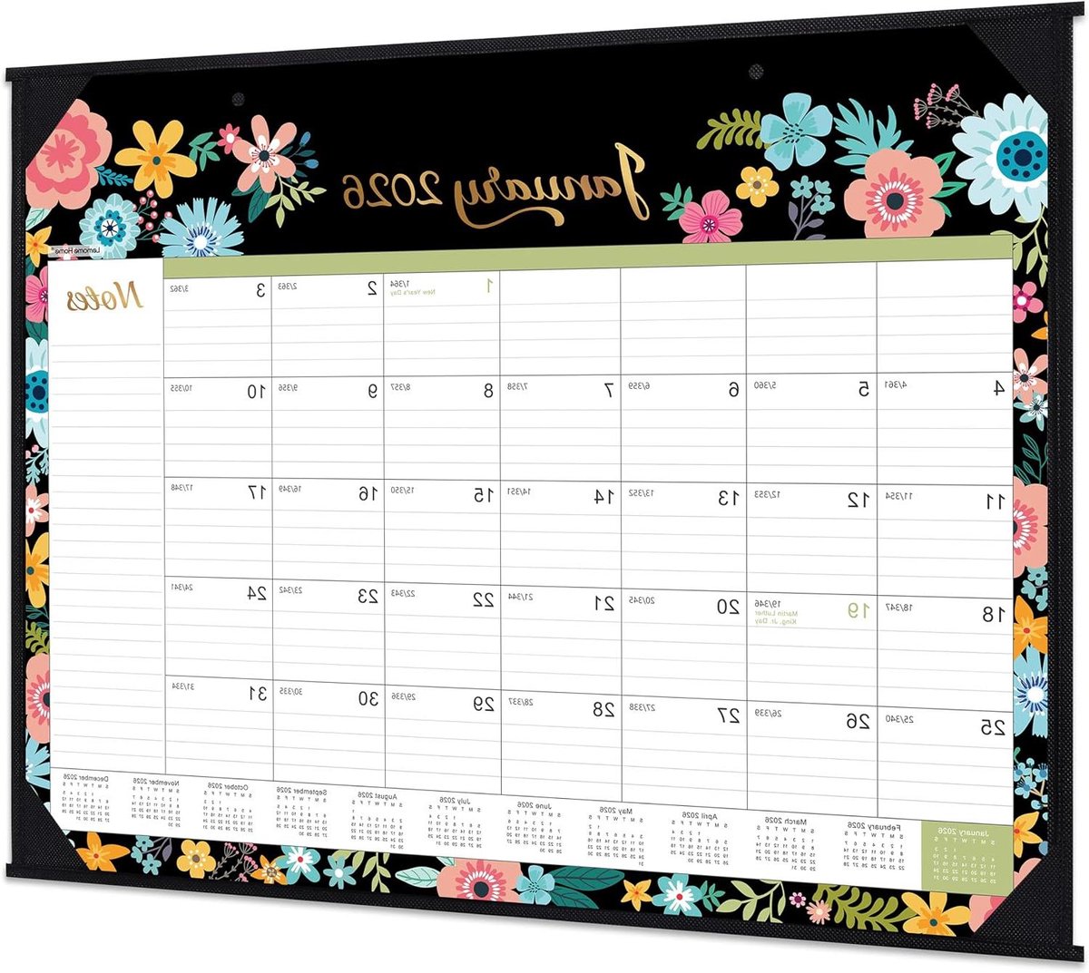 Bureaukalender 2023-2024 - Grote planner - Efficiënt plannen - 18 maanden overzicht - 22 x 17 inch - Zwarte bloemen