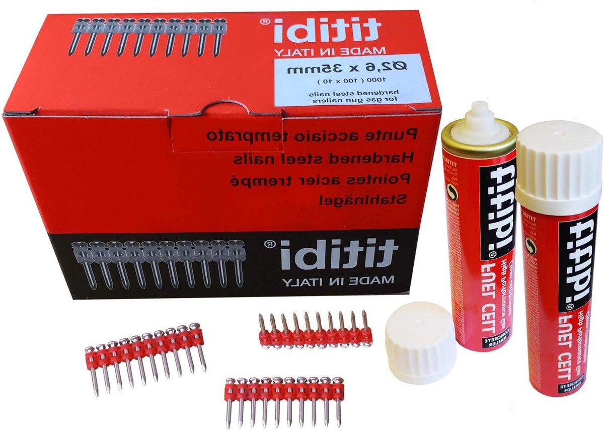 Nagels met Gasflessen - Bevestigingsmateriaal Set - Klusbenodigdheden - Hoge Kwaliteit Gehard Staal - Ø 26 x 25 mm - Rood