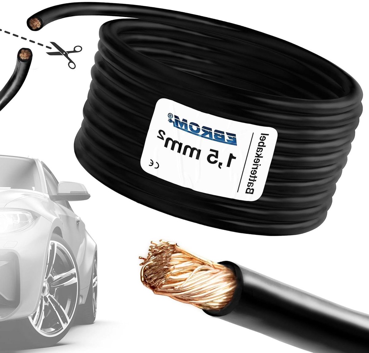 Voertuigkabel - Autokabel Massakabel - Stroomtoevoer Leggen - 100% Zuiver Koper - 15 mm² - Zwart