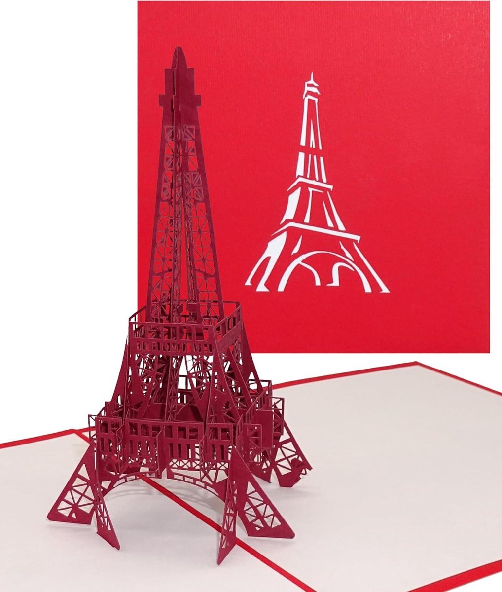 Pop-up kaart - 3D wenskaart - Parijs cadeau - Eiffeltoren ontwerp - 15 x 15 cm - Rood