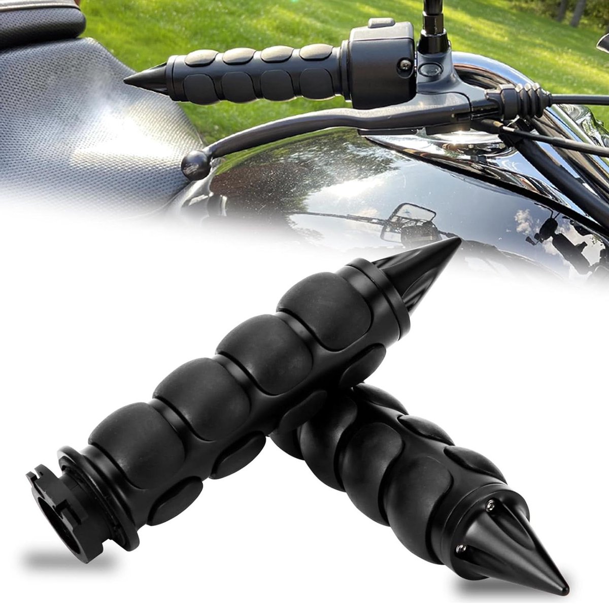 Motorfiets Handgrepen - Stuurgrepen Motor - Comfortabel Rijden - Trillingsdempend Rubber - 25 mm - Zwart