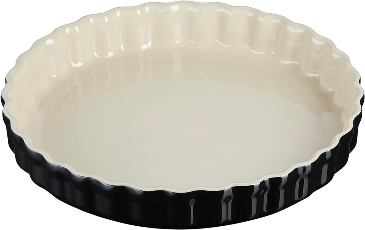 Taartvorm Steengoed - Quiche schaal - Bakken en serveren - Geglazuurde ribbels - Ø 28 cm - Zwart