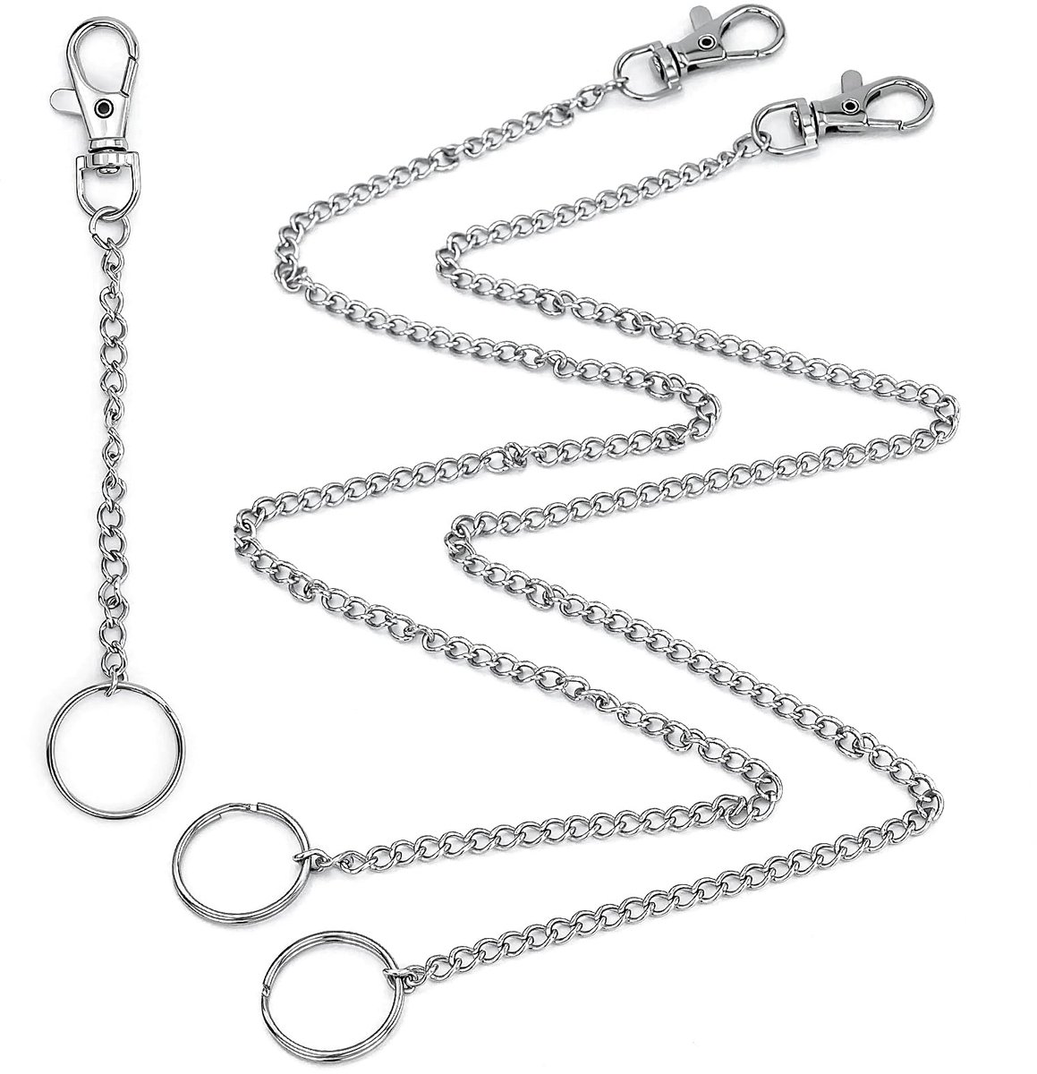 2 stuks sleutelhangers 50 cm portefeuille ketting en 10 cm sleutelhanger mannen, broekketting van roestvrij staal, zilveren schakelketting voor mannen en vrouwen, met karabijnhaak,
