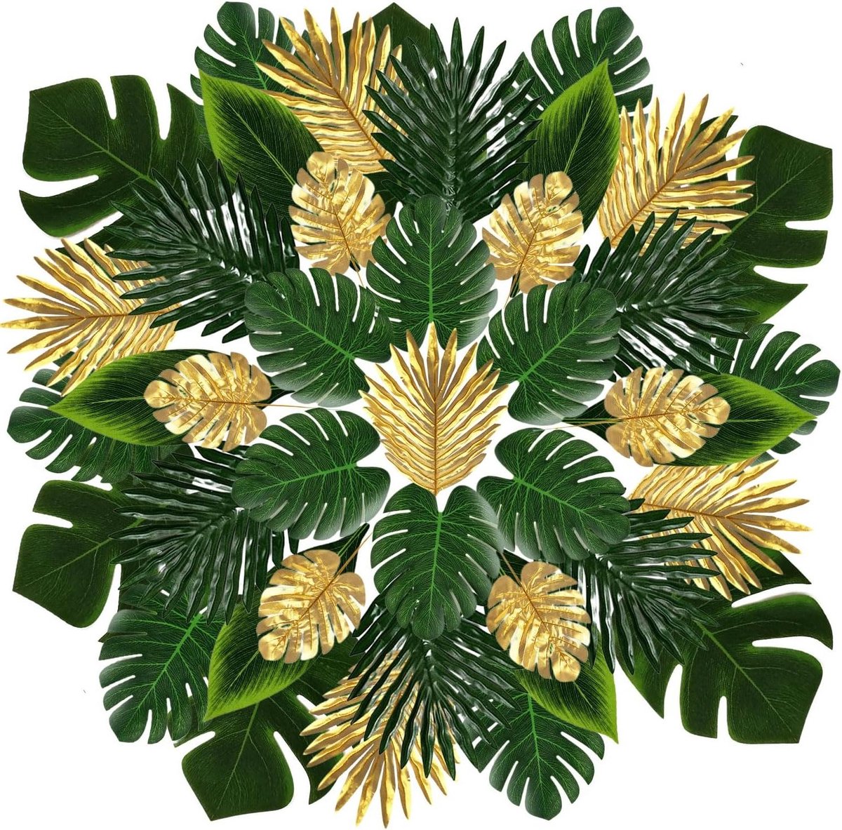 Kunstbladeren Decoratie - Nep Palmen - Feest Versiering - Duurzaam Stof - 60 Stuks - Groen Goud