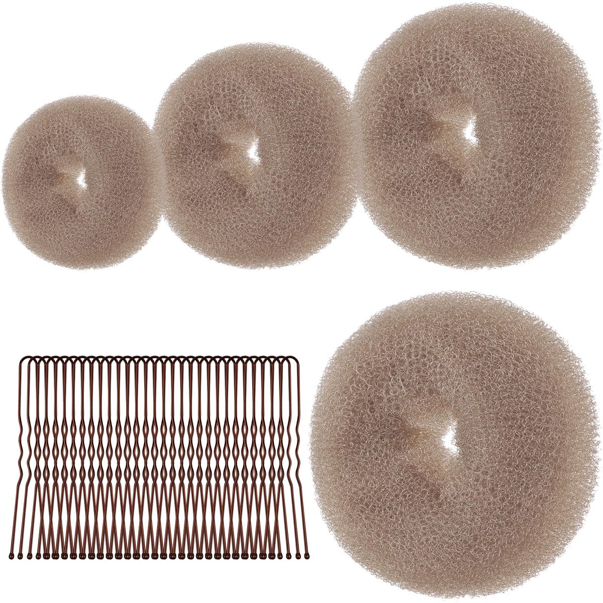 Donut Hair Bun Set, 4-delige knotmaker, knotkussen, groot en klein met 30 U-vormige haarspelden, donut haar, opgestoken kapsels, accessoires voor kapsel, dansers, kinderen, meisjes, vrouwen (4