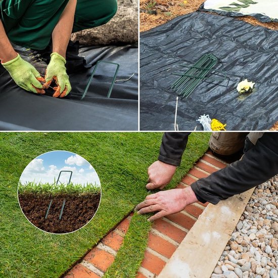 Groene Haringen - Kunstgras Pinnen - Ondergrond Bevestigen - Set van 100 - 150 mm - Groen — afbeelding 3