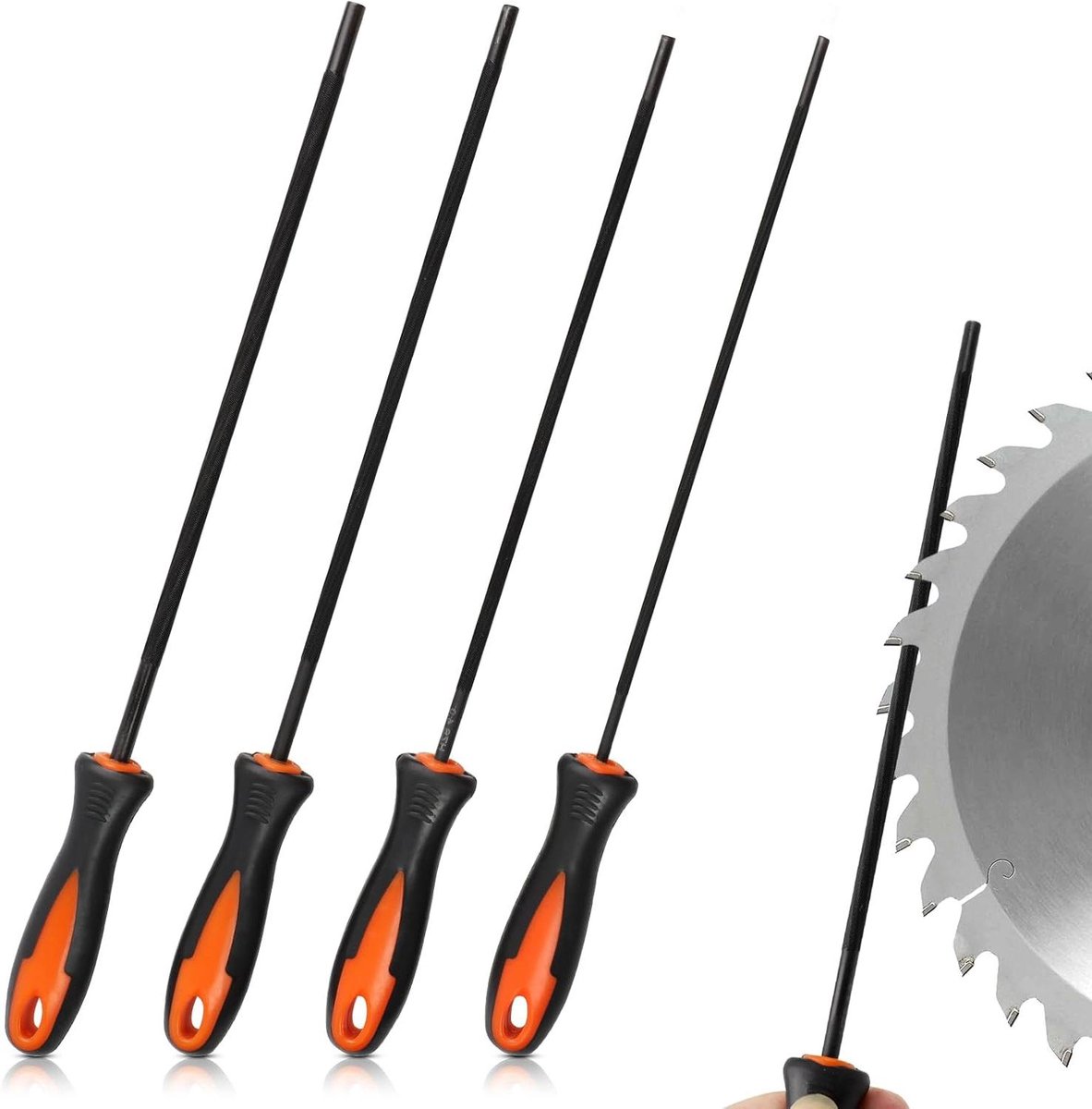 Kettingzaag Slijpset - Ronde Vijlen - Zaagketting Onderhoud - 4 Diameters Inclusief - 4 Delige Set - Zwart Oranje