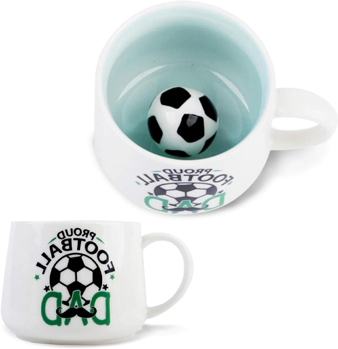 Voetbal mok - Koffiebeker - Cadeau voor papa - 3D ontwerp - 390 g - Wit