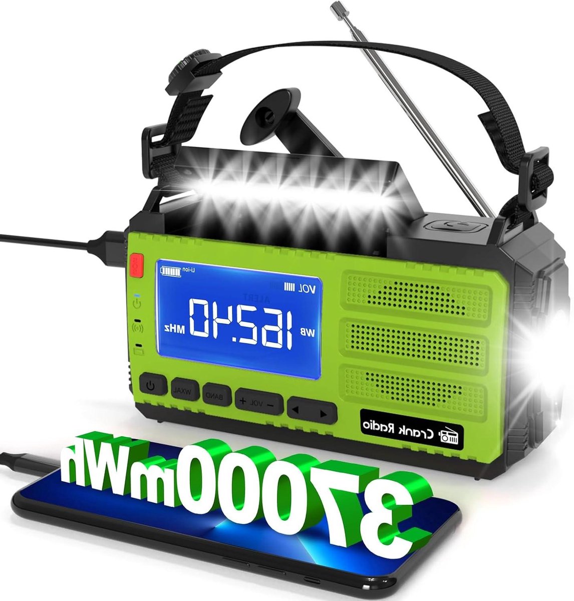 Noodweer Radio - Weerradio Alarm - Veilig Blijven - Oplaadbaar Via Zon - 37000 mAh - Zwart