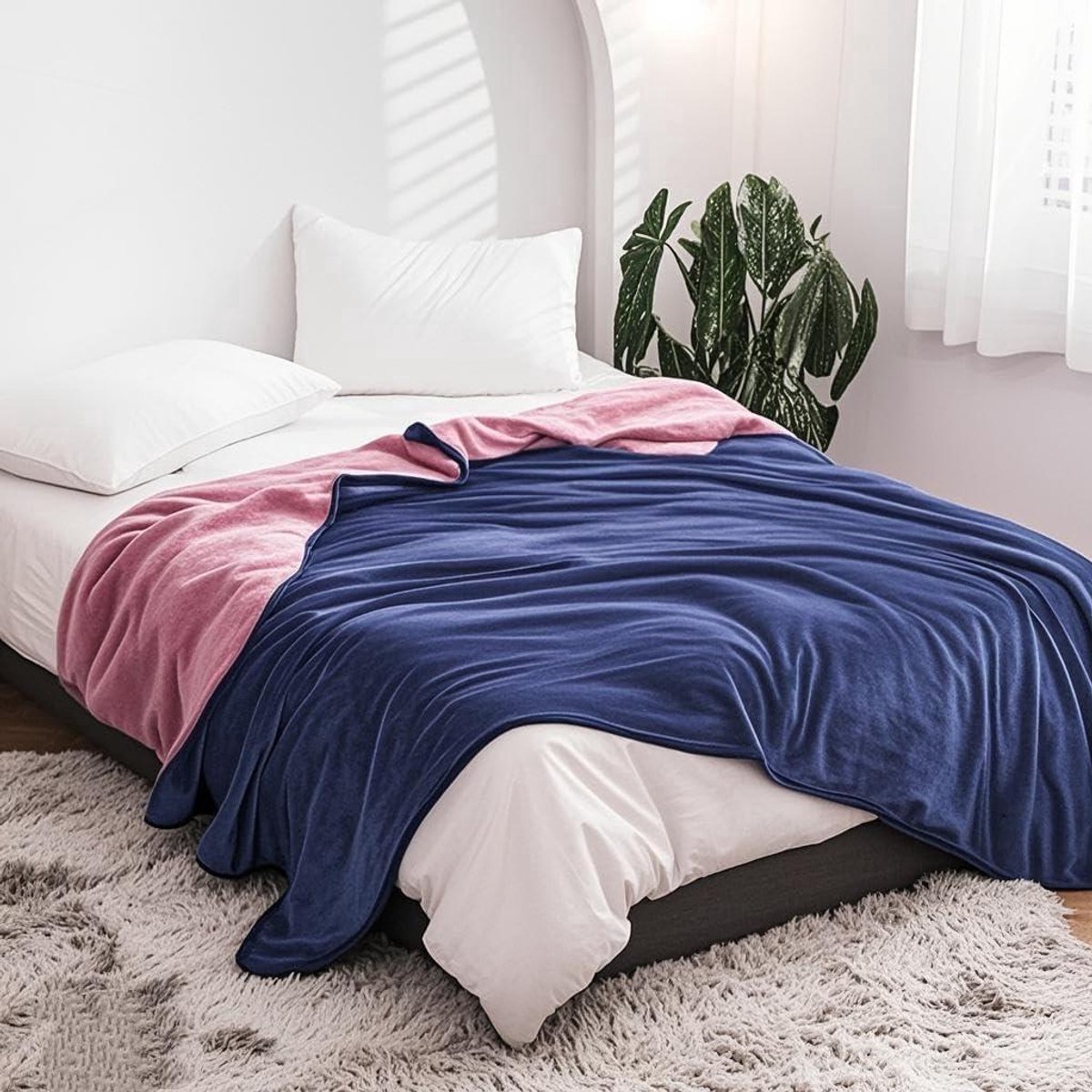 Waterdichte Intimiteitsdeken - Liefdesdeken Slaapkamer - Bescherming Beddengoed - Dubbelzijdig Omkeerbaar - 150x203cm - Marineblauw & Roze