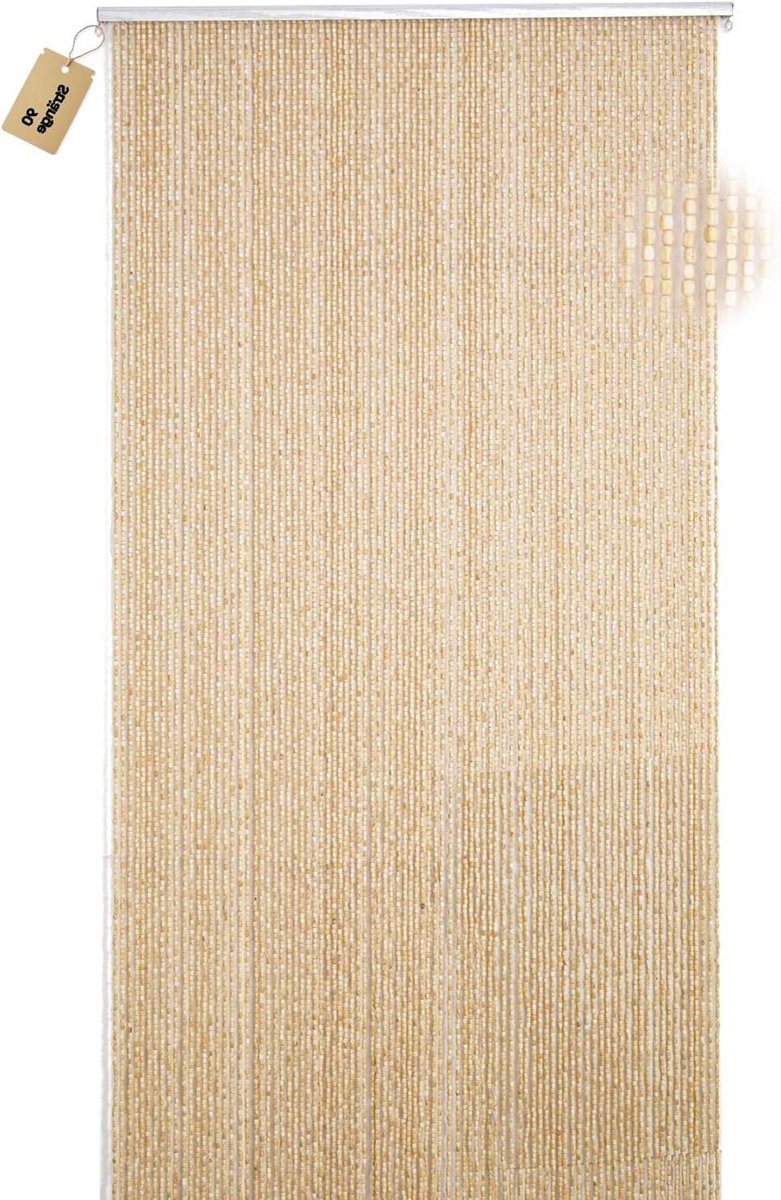 Houten Kralengordijn - Deurgordijn Vliegengordijn - Ruimte Verdelen - Handgemaakt Natuurlijk Bamboe - 90 x 200 cm - Beige