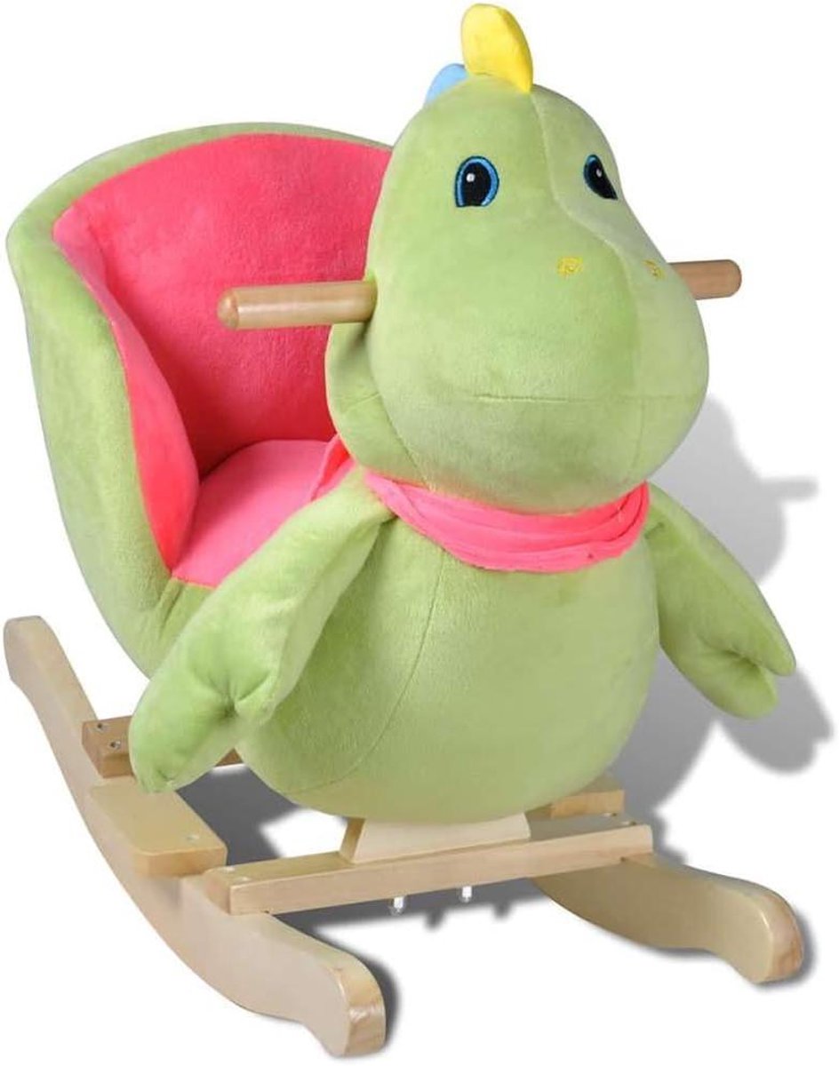 Dino Schommelpaard - Schommel Dino - Baby Spelen - Zacht Pluche Materiaal - 60 x 32 x 54 cm - Groen