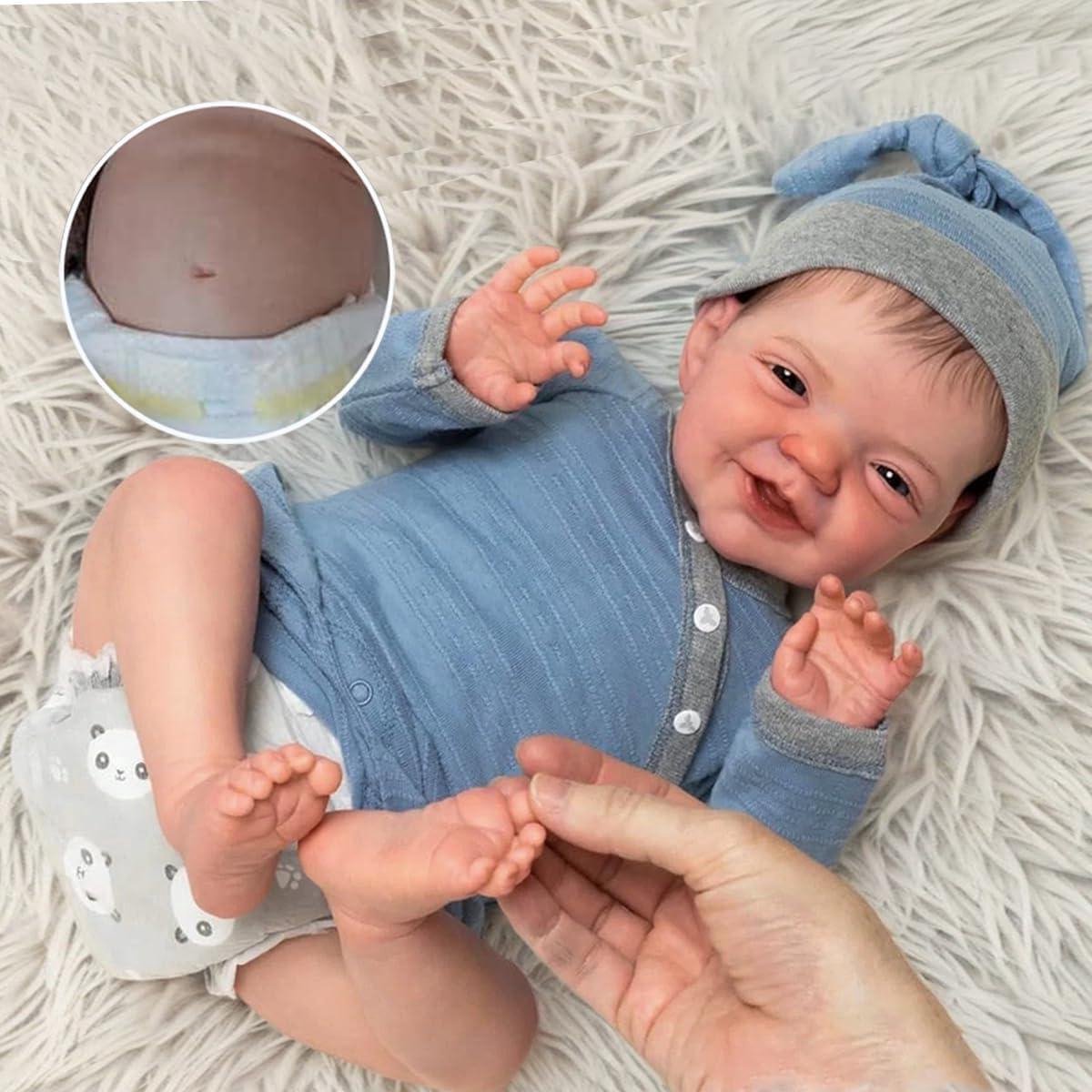 Babypop Volledig Siliconen - Realistische Pop Pop - Rollenspel en Cadeau - Met Zichtbare Aderpatronen - 50 cm - Grijs