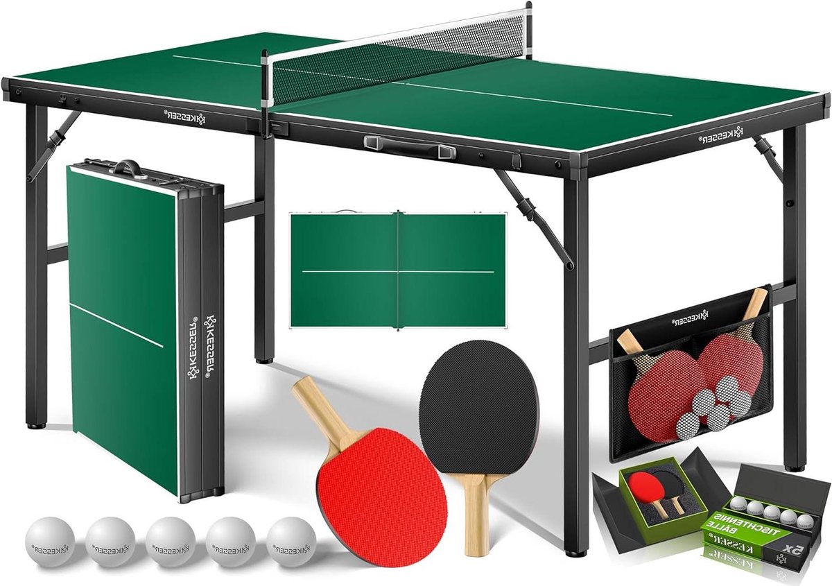 Tafeltennistafel Mini - Pingpongtafel Outdoor Indoor - Sportief Spel - Inklapbaar Kofferdesign - 153 x 765 cm - Groen
