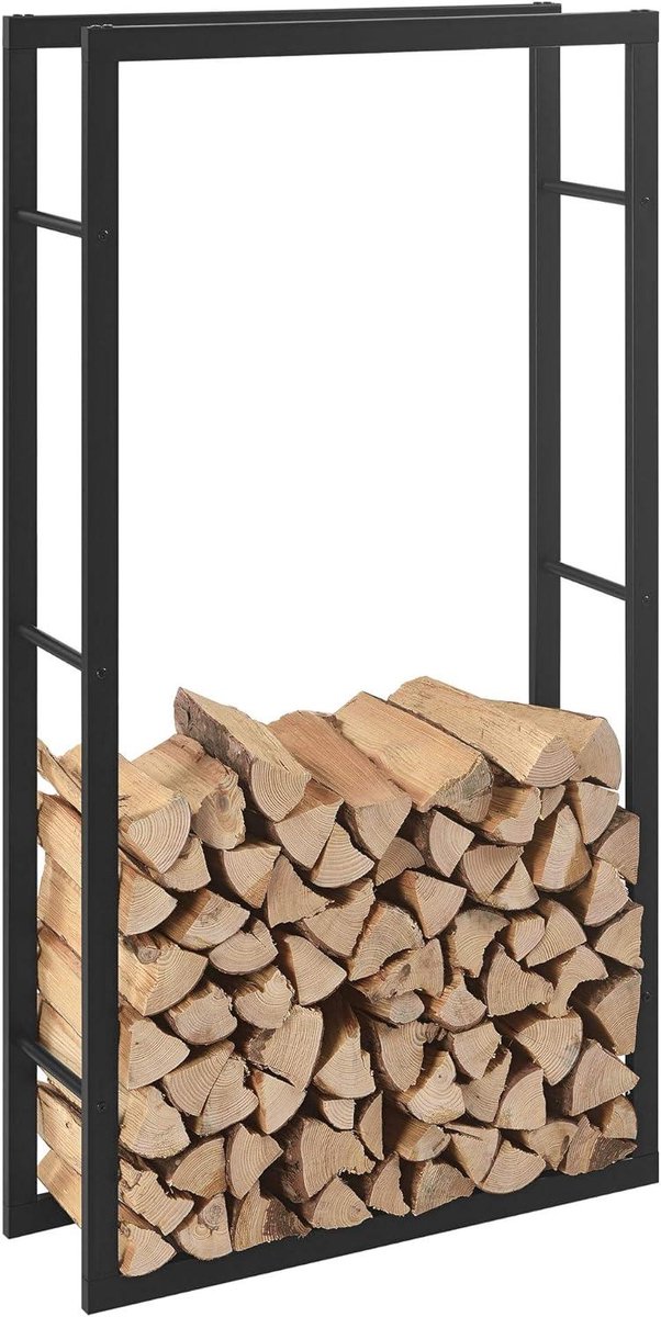 Houtrek - Haardhout opslag - Haardhout opslaan - Gepoedercoat staal - 75x150x25cm - Zwart