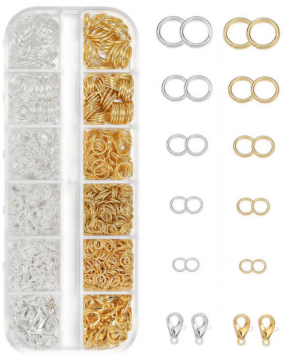 930 stuks armbandsluitingsset, 40 stuks armbandsluiting met 890 stuks buigringen, kettingsluitingen, sieradensluiting, karabijnsluiting voor het maken van sieraden (goud en zilver)