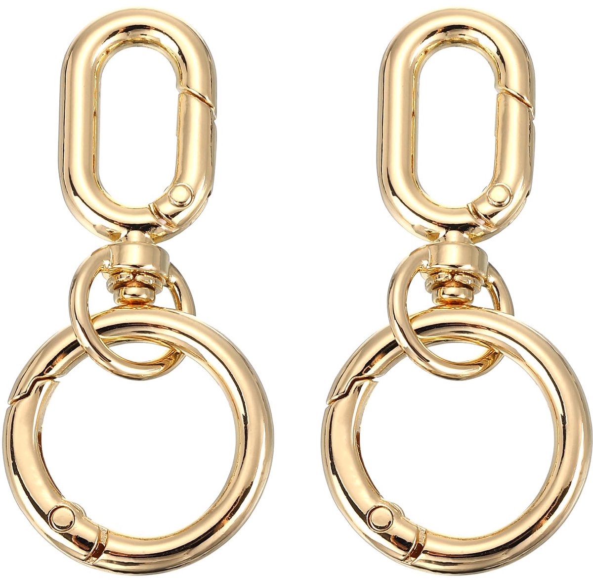 2,2 inch draaibare karabijnhaken met sleutelhangers, 2 stuks dubbele opening metalen ovale draaibare veersluiting clip met O-ring voor doe-het-zelf ambachten sieraden lanyard maken, goudkleur