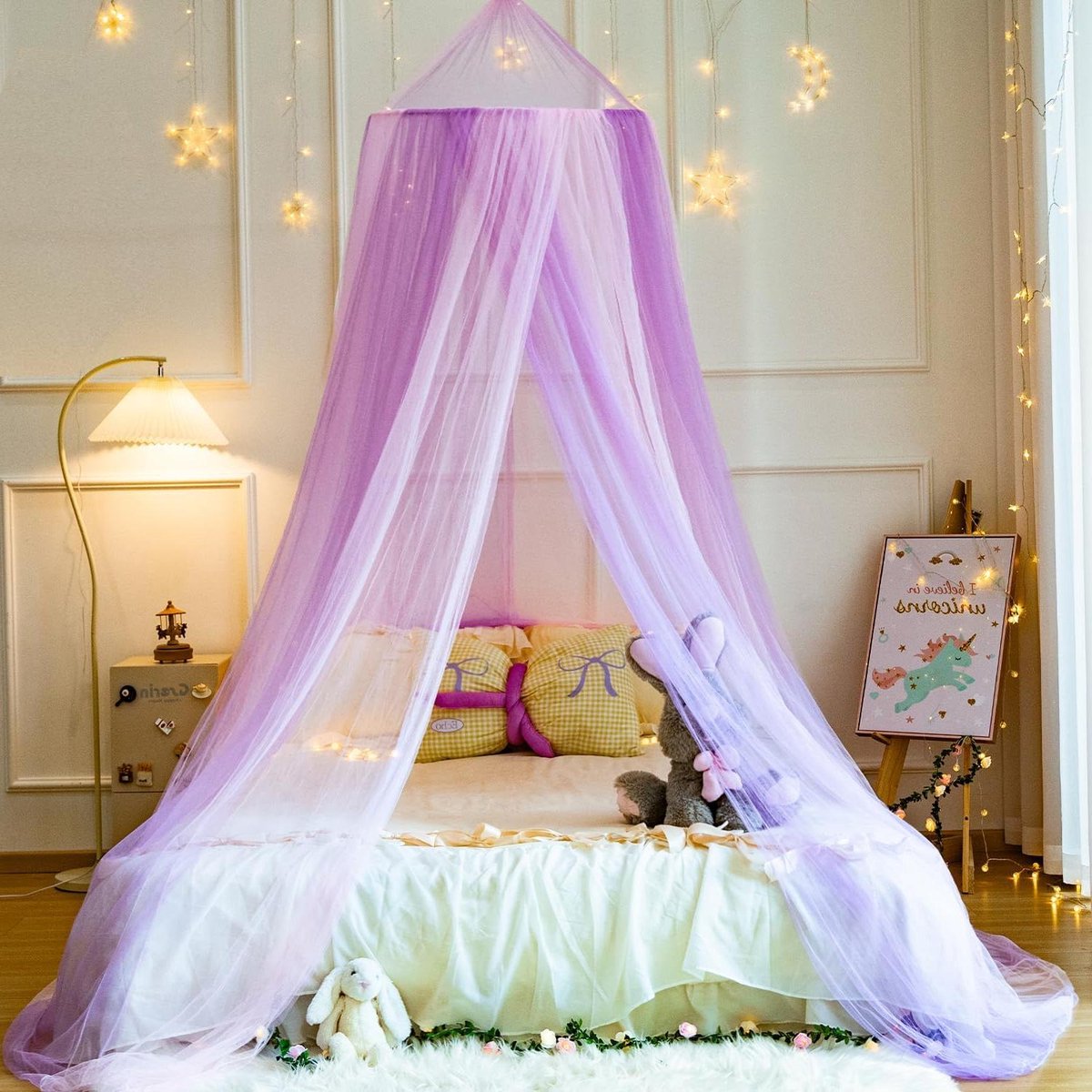 Regenboog Bedluifel - Hemeltje Klamboe - Slaapkamer Decoratie - X-Large Prinsessenstijl - 286 x 256 x 32 cm - Roze Paars