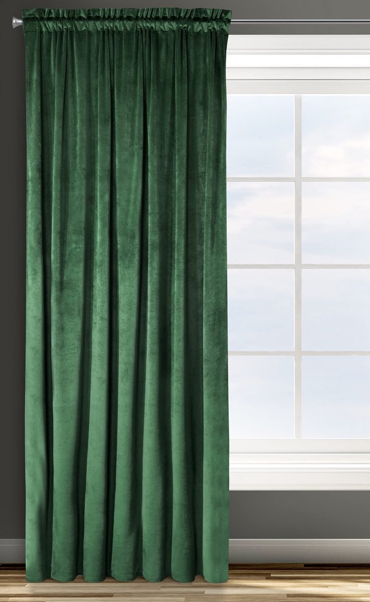 Gordijn, Ondoorzichtig, Satijnen Gordijn met Gordijnband - 1 st. Extra Lang Gordijn, Elegant, Effen, Woonkamer, Slaapkamer, 135x300 cm, Donkergroen