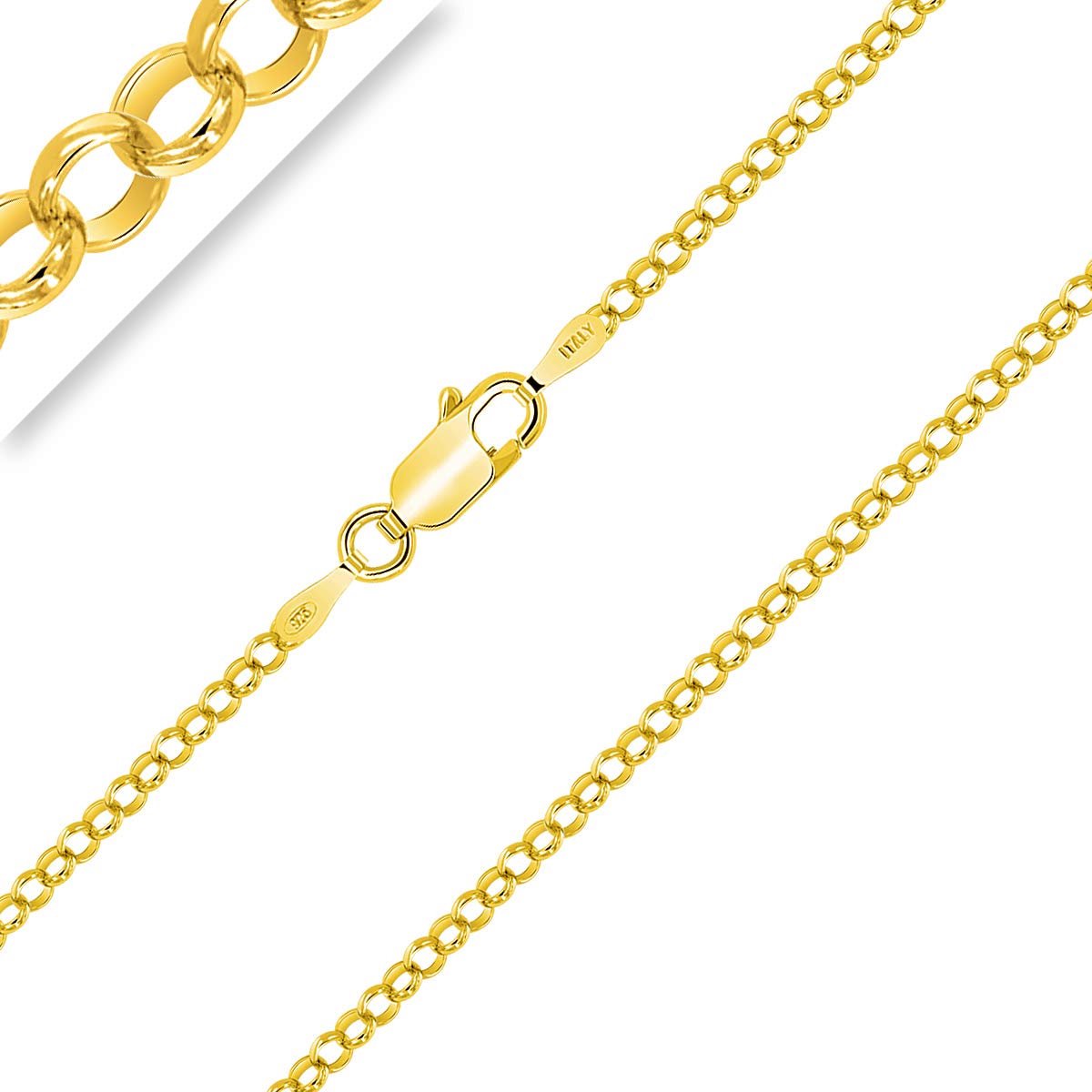 Schakelketting zilver 925/1000 verguld 18 karaat geelgoud breedte 2 mm 40-45-50-55-60-65-70 cm, Sterling zilver