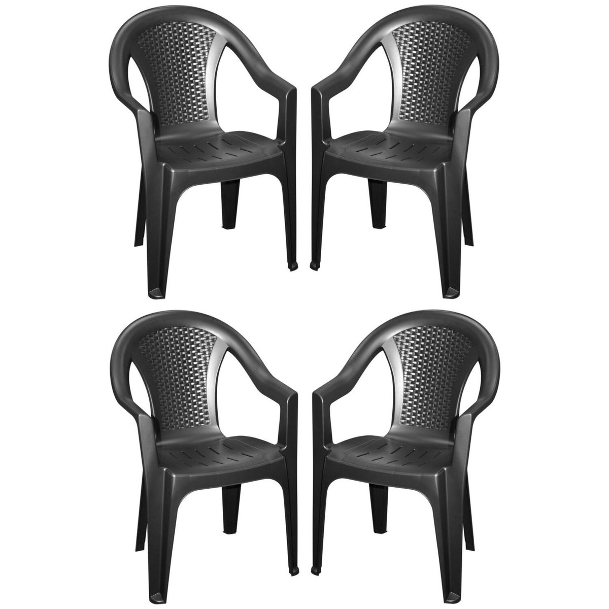 Pro Garden tuinstoel Como - 4x - zwart - kunststof - 56 x 55 x 83 cm - bijzet stoelen - stapelbare tuinstoelen - buiten
