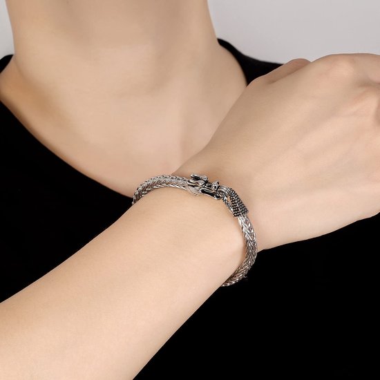Armband draak kop sluiting Chopin Cubaans breed 5 mm in 925 zilver goud Cubaanse ketting pantserketting retro vintage rock punk hip pop slang sieraden cadeau feest voor heren — afbeelding 3