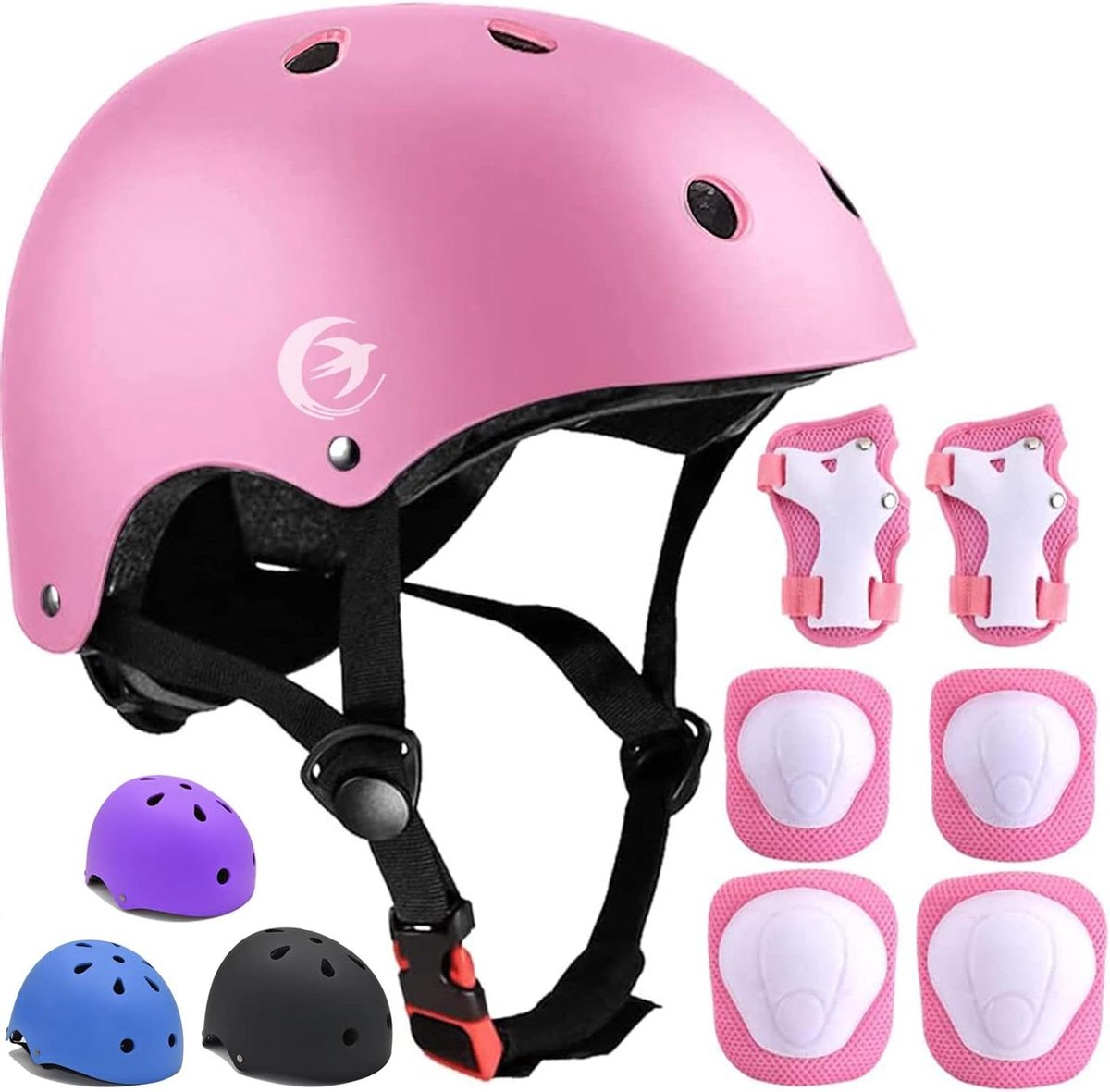 Kinderhelm Set - Beschermende Uitrusting - Buitensporten Beschermen - Compleet Met Knie Elleboog - 47-59 cm - Roze