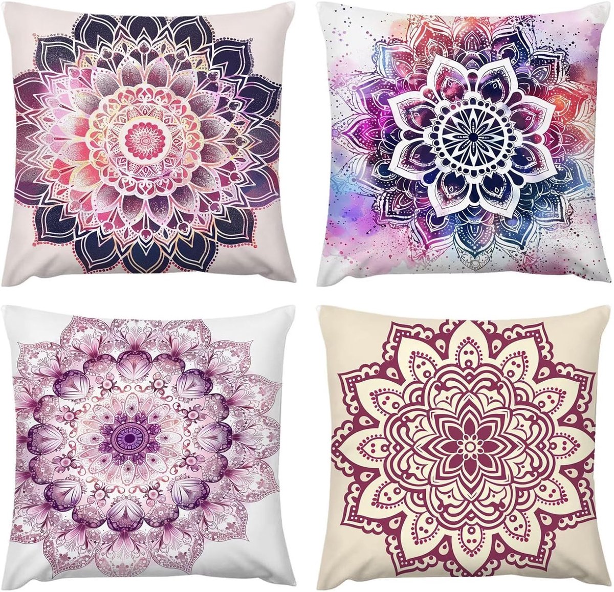 bankkussen, waterdicht, 4 stuks, mandala-kleur, kussenslopen voor terras, tuin, woonkamer, bank, woondecoratie, kussen, verborgen ritssluiting, 50 x 50 cm, D-375