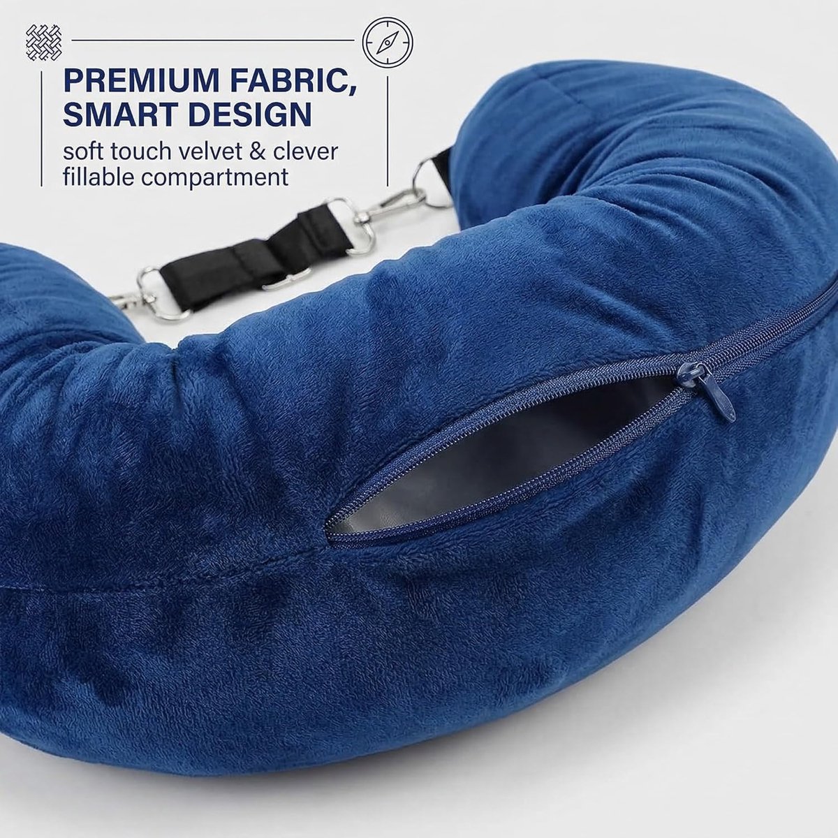 reiskussen, 1 stuk, multifunctioneel navulbaar reiskussen (zonder vulling) met verstelbare riem, geschikt voor auto en vliegtuig reizen (blauw)
