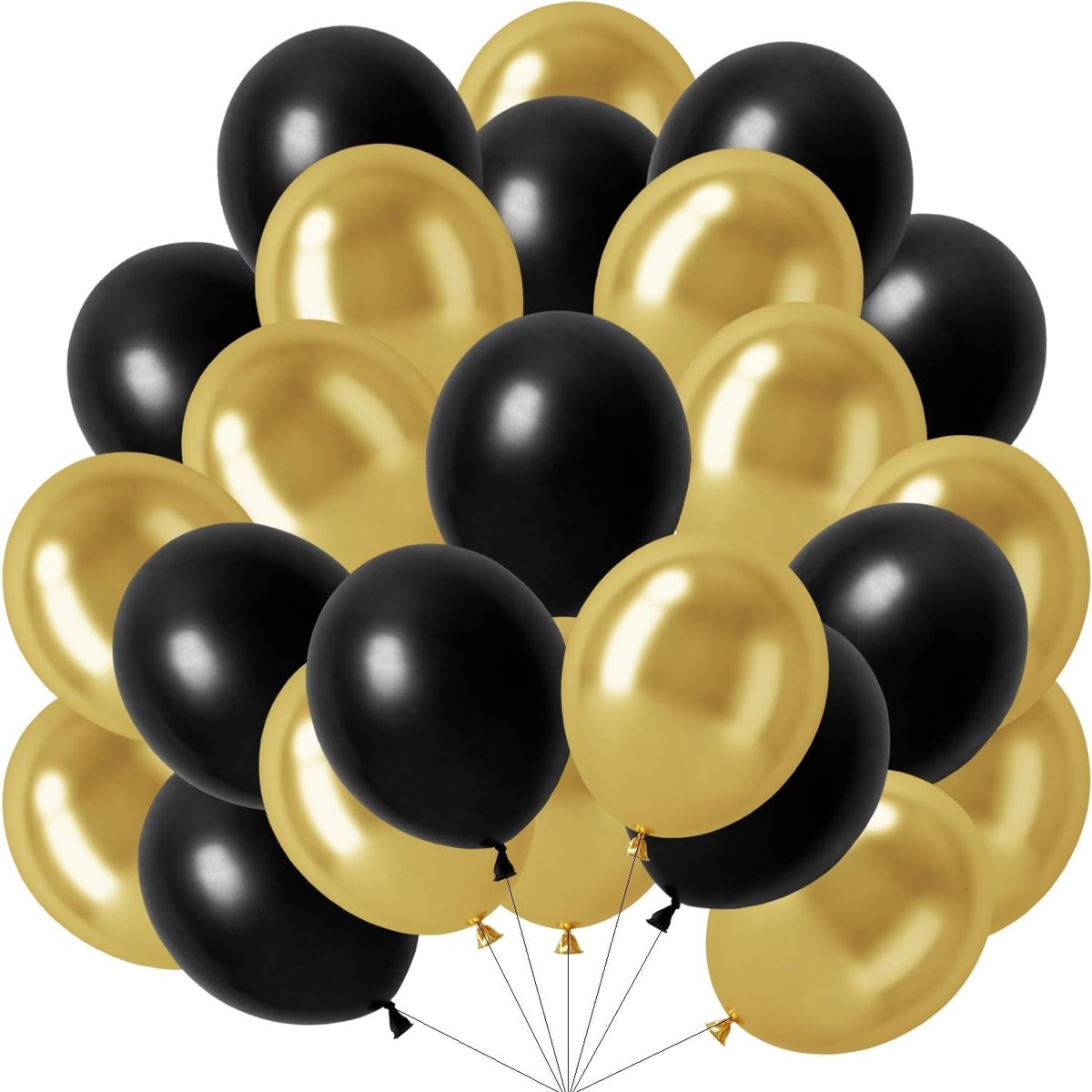 Ballonnen zwart goud, 30 cm helium ballonnen metallic goud zwart latex ballonnen feestballonnen voor verjaardag, bruiloft, jubileum, afstudeerfeest, babyshower, feestdecoratie