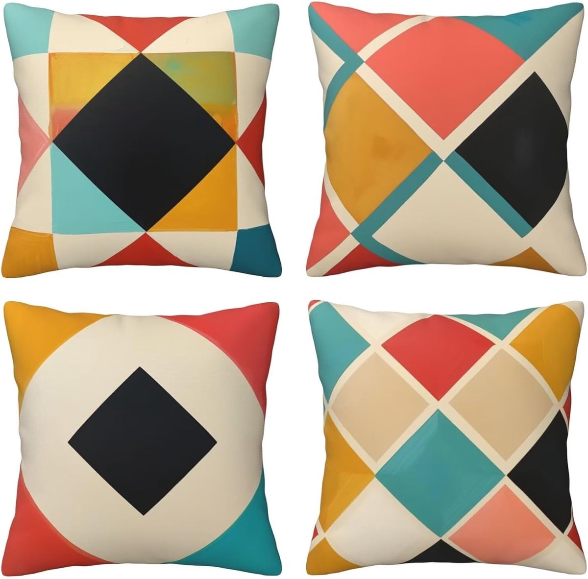 Kussenhoezen, gekleurd ruit, 65 x 65 cm, behaaglijk, kussenhoes met onzichtbare ritssluiting, zacht, wollig, bankkussen, wasbaar, voor terras, tuin, bank en woonkamer