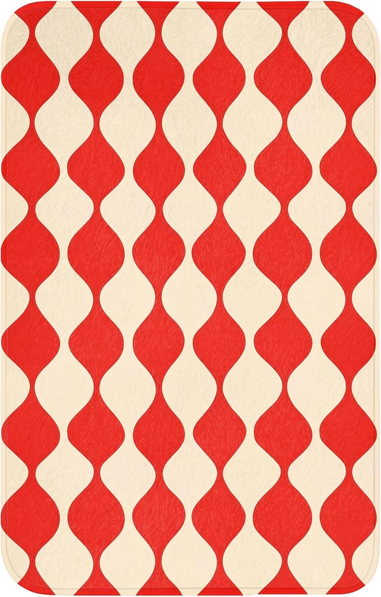 Badmat Rechthoekig 50x80 cm Badkamer Bath Mat Douchemat Antislip Wc Badkamermat Memory Foam Wasbaar Bathroom Toilet Mats Washable Golvend patroon - Retro - Rood - Beige