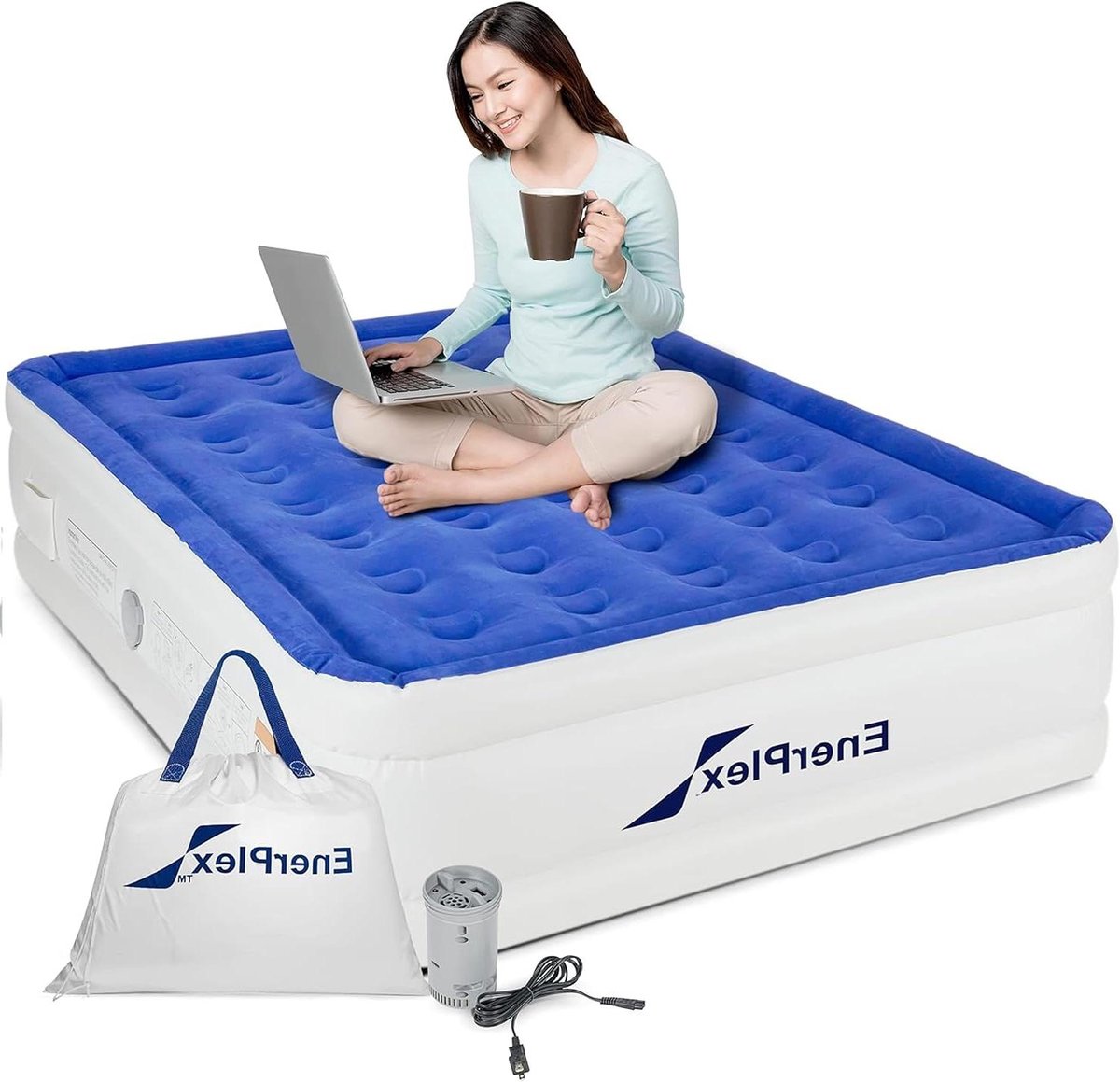 Luchtbed met Pomp - Opblaasbaar Matras - Kamperen en Logeren - Dubbele Hoogte - 40 cm Hoog - Blauw