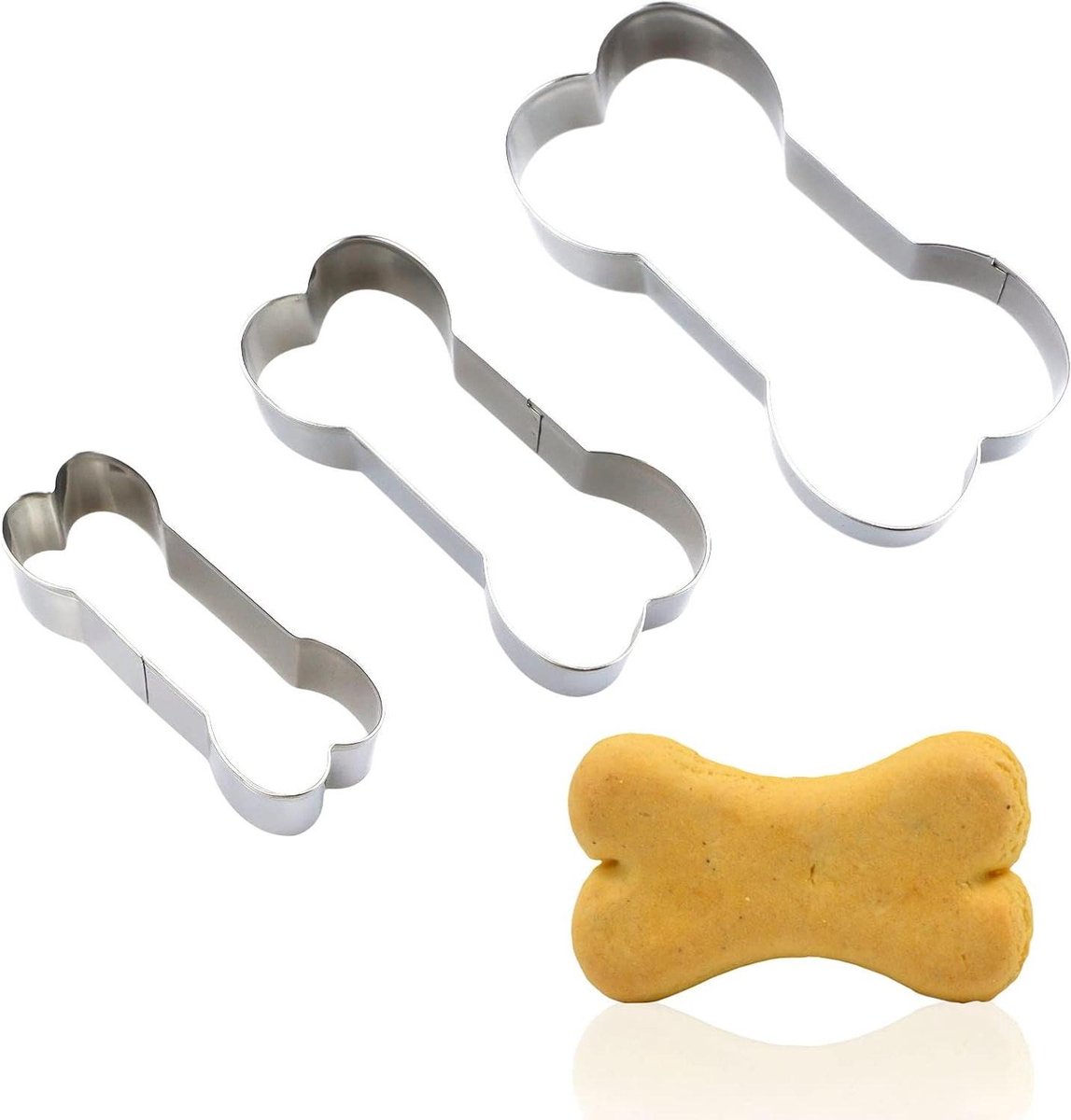 Koekjessnijders Hondenbot - Bakvormen Set - Koekjes Bakken - Roestvrij Staal - 3 Maten - Zilver