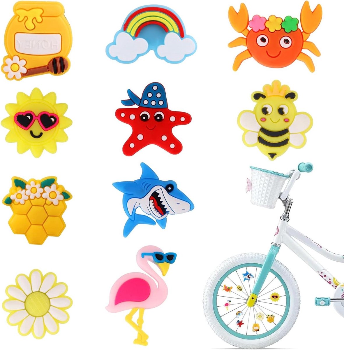Fietsspaak Clips - Kleurrijke Decoraties - Fiets Opvrolijken - Vrolijke Motieven - 3 cm - Assorti