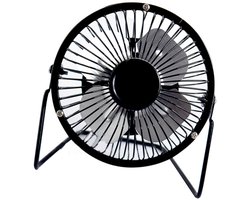 4-inch kleine USB-bureauventilator van metaal, fluisterstil, 360 graden kantelbaar - Zwart