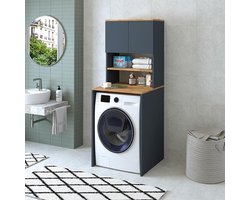 Wasmachinekast - Wastoren Omkasting - Badkamer Organiseren - Onderhoudsvriendelijk Oppervlak - 65 x 181 x 60 cm - Antraciet Eiken