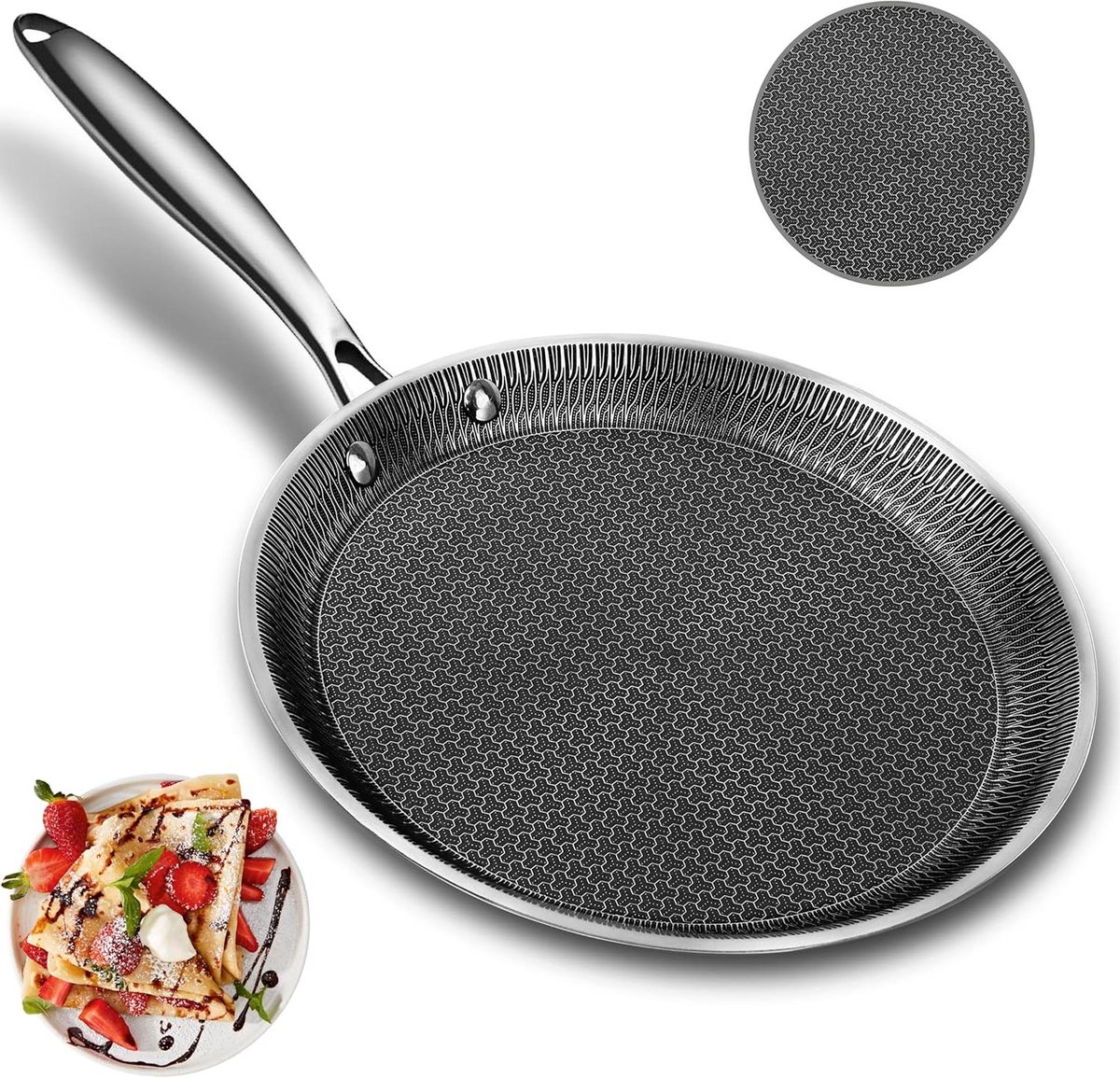 Crêpe Pan - Pannenkoekenpan Tortillapan - Ontbijt Maken - Honingraat Anti-aanbaklaag - 27 cm - Zwart