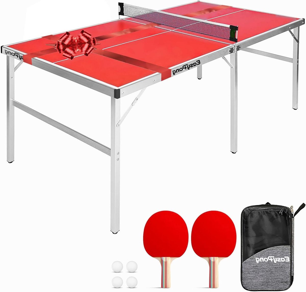 Ping Pong Tafel - Tafeltennis Tafel - Buiten Spelen - Opvouwbaar Aluminium - 182x91cm - Rood