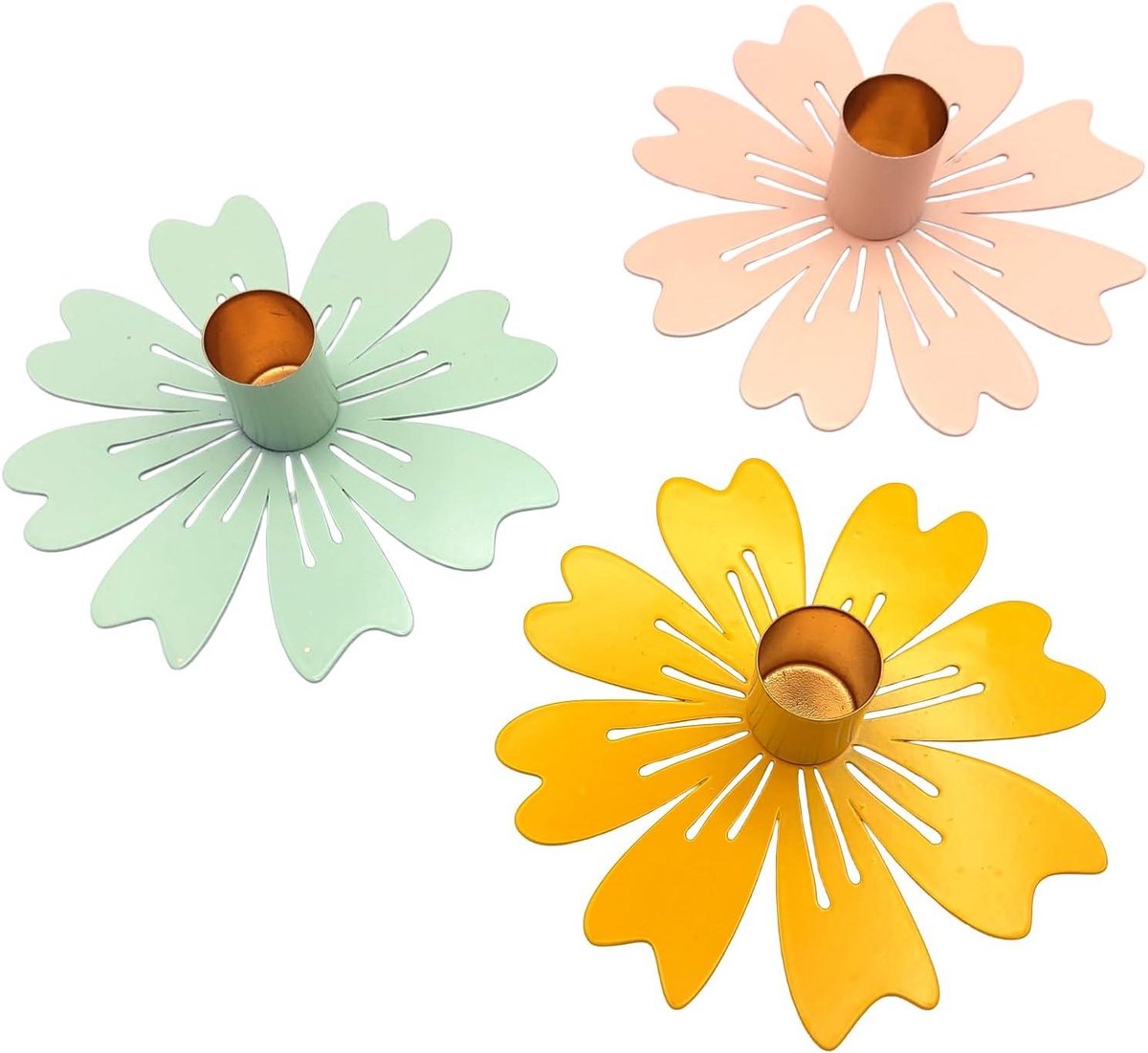 Kandelaars Bloemvorm - Kaarshouders Metaal - Tafeldecoratie Lente - Set van 3 - 125 cm - Gekleurd