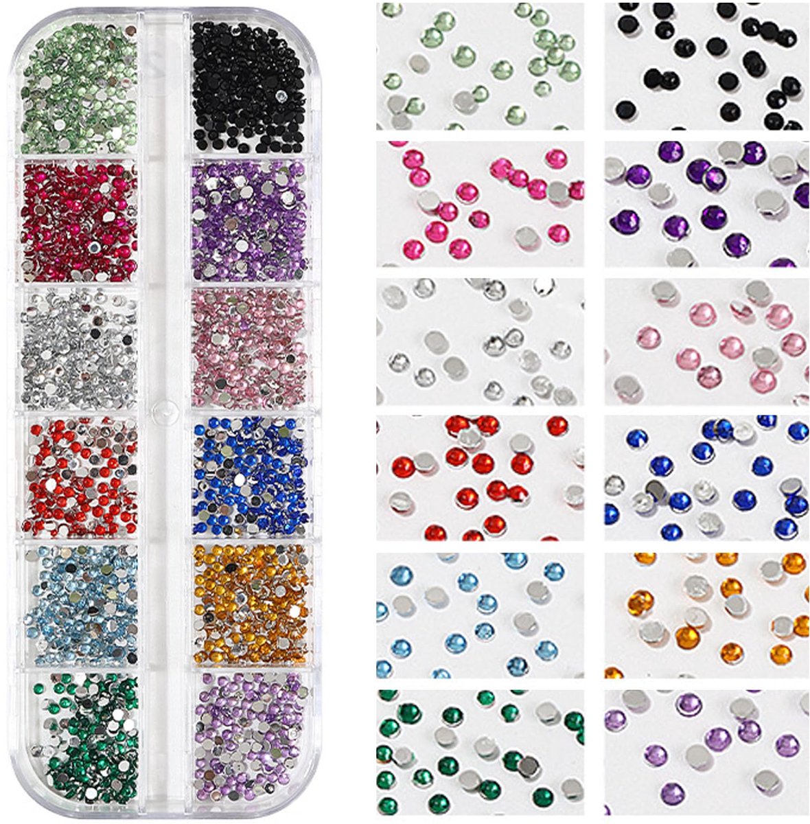 Strass-steentjes set, 2 mm kristal edelstenen strass-steentjes nagels charmes kristallen glitter-steentjes nagel-juwelen, nagel diamant voor decoratiesets DIY juwelen charmes