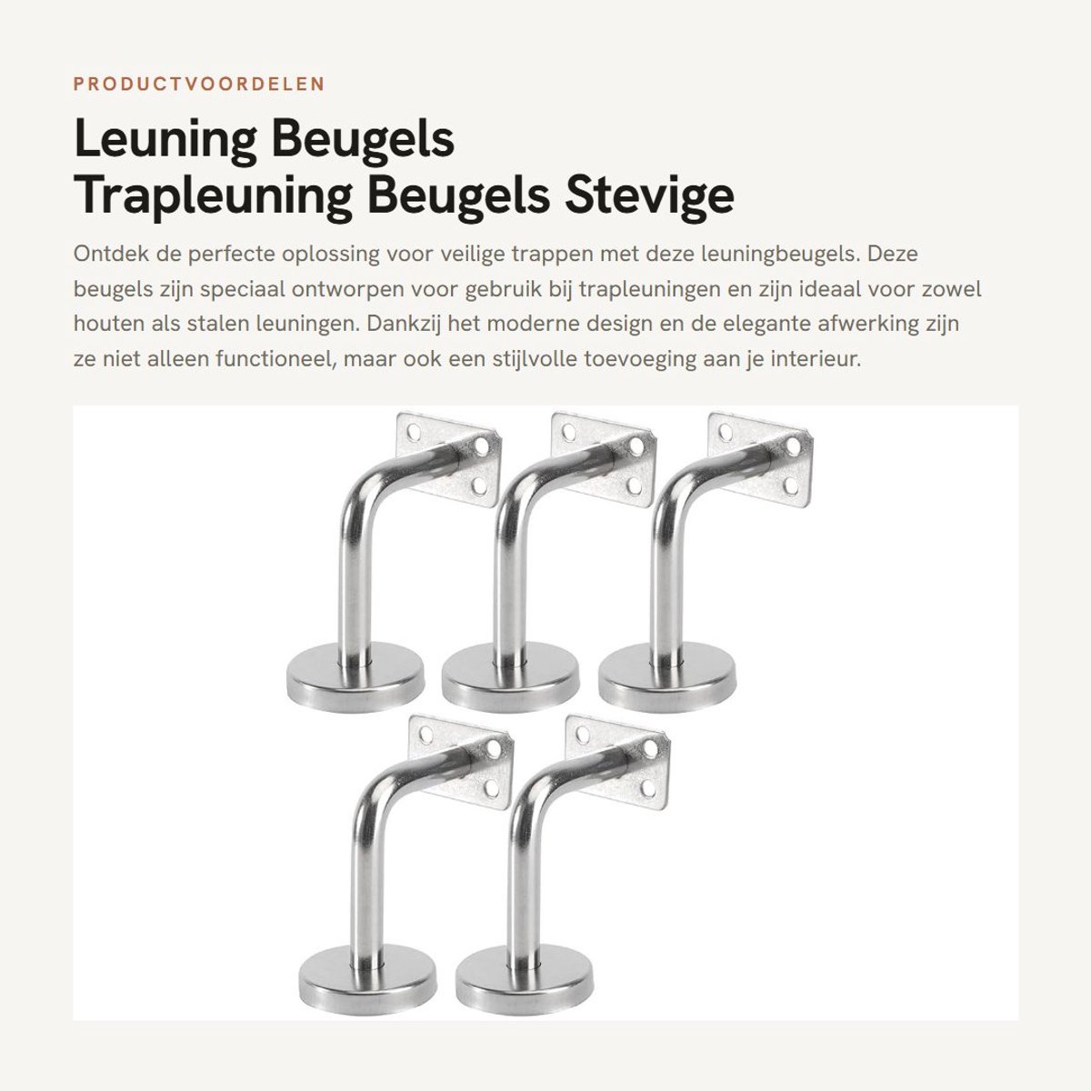 Dailygoods- Leuningbeugels 5 Stuks - Roestvrij Staal - Duurzaam - Anticorrosie - Eenvoudig te Installeren - Geschikt voor Houten/Stalen Leuningen - Trapleuningen