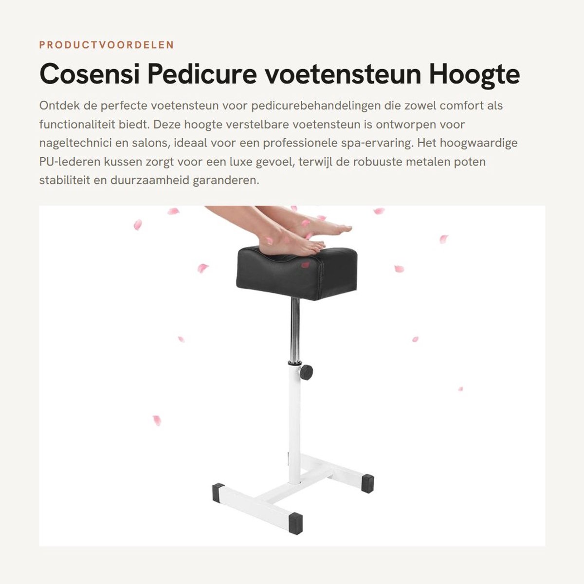 Dailygoods- Voetensteun Hoogte Verstelbaar - Pedicure Voetensteun - Ergonomische Beensteun - Kunstleren Kussen - Robuuste Metalen Poten - Flexibel Inzetbaar - Pedicurekruk