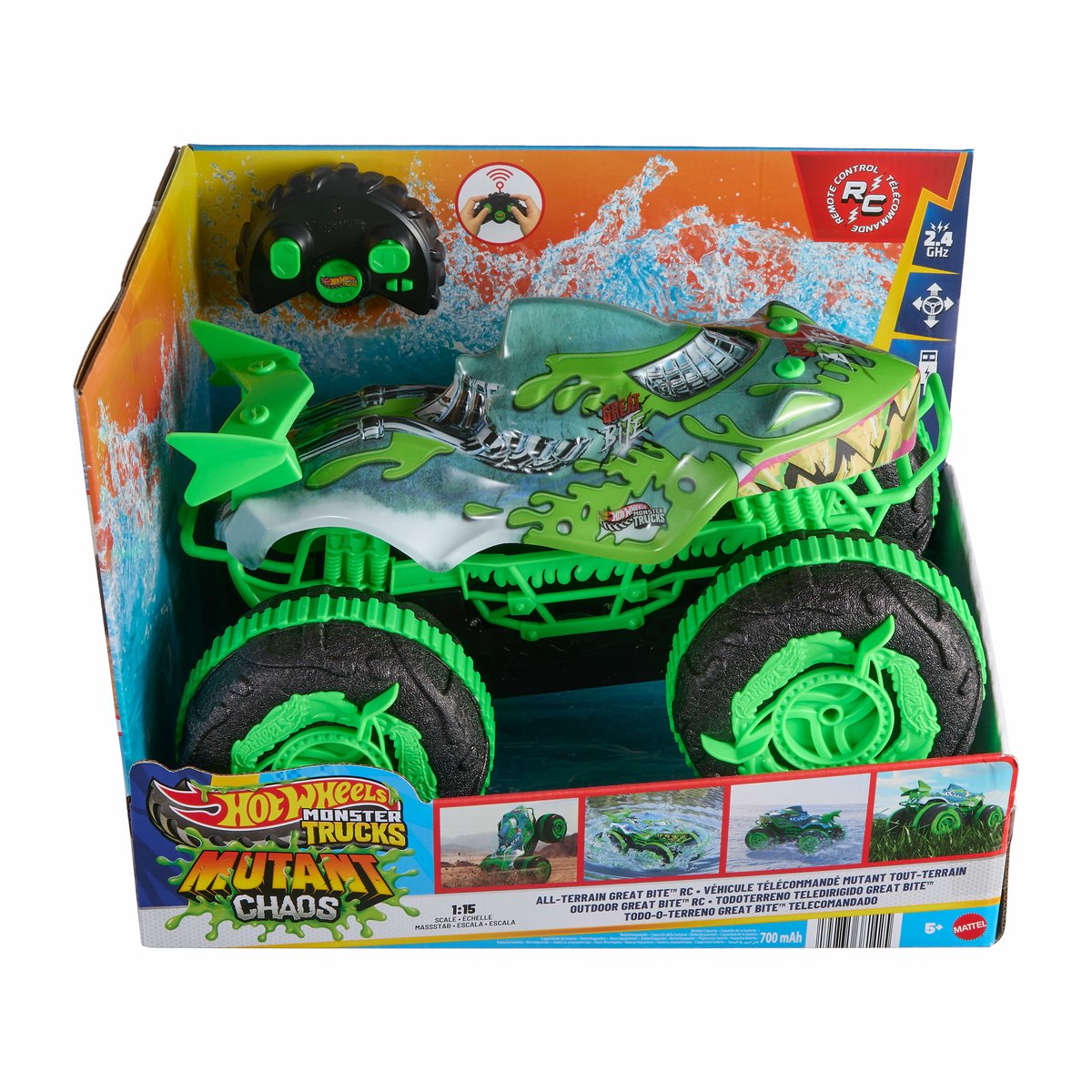 Hot Wheels Monstertrucks Terreinwagen Krakende Kaken - Speelgoedtruck met afstandsbediening - Rijdt op land en in water — afbeelding 3