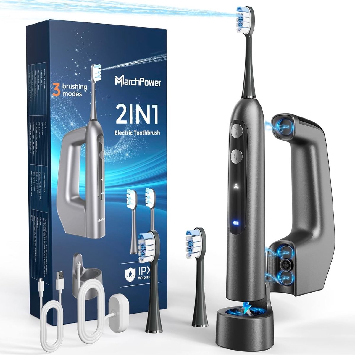 3-in-1 Elektrische Tandenborstel - Waterdichte Irrigator - Met Waterflosser en Trillingsfunctie - Voor Volwassenen