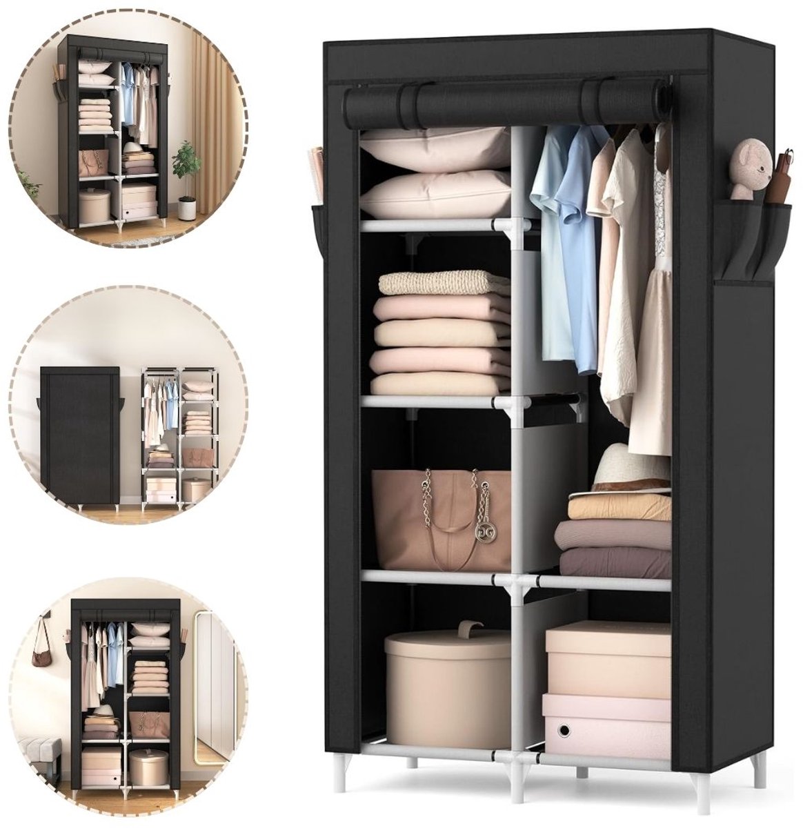 Dressing Kasten - Kledingkast - Kledingkasten Slaapkamer - Organizer - Zwart