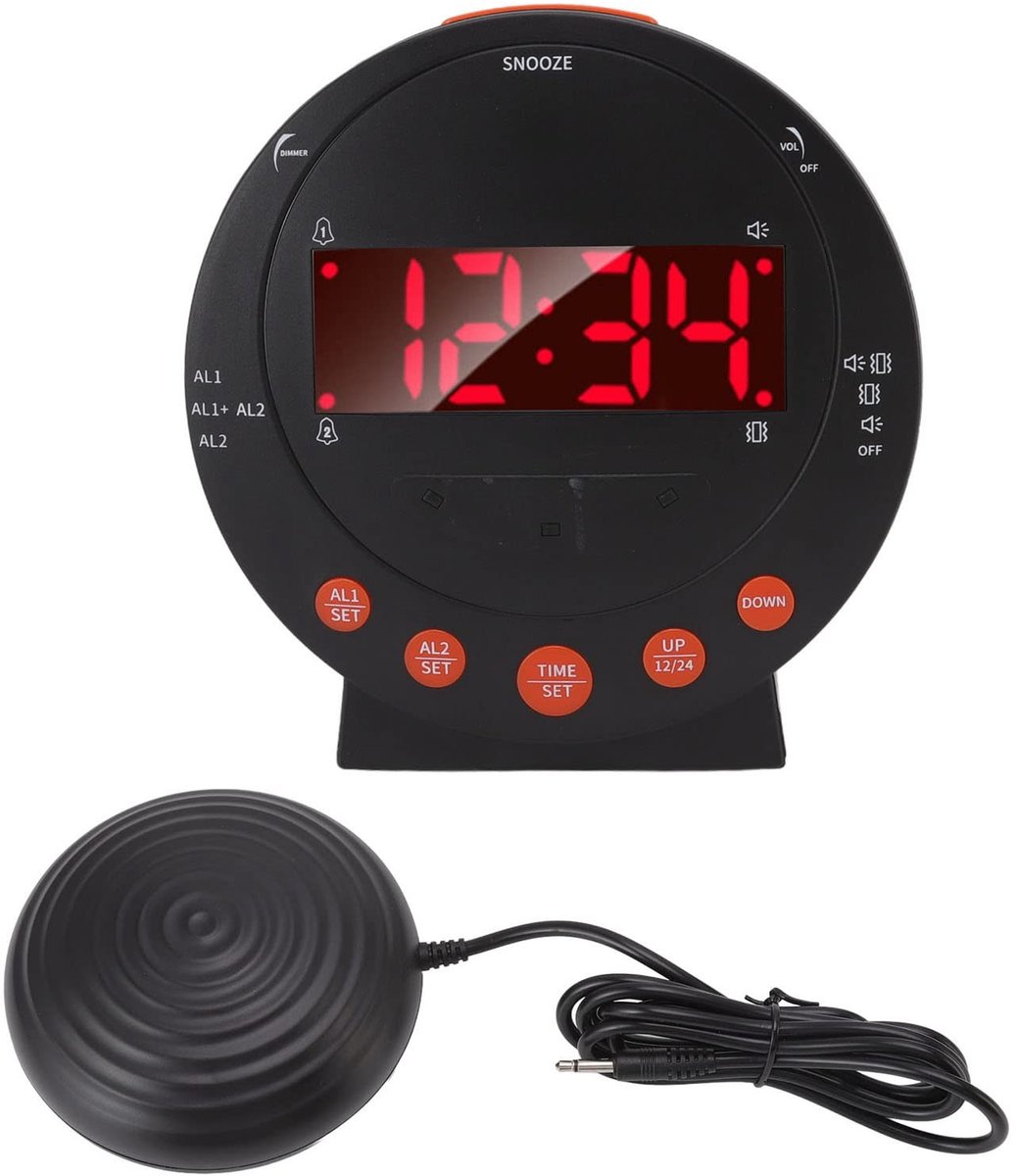 Dailygoods- Wekker Extra Luide 113 Decibel - Vibrerende Klok - Knipperlicht - Shaker - Geschikt voor Alle Leeftijden - Alarm met Trillingen - Alarmklok