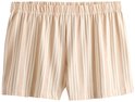 Een short met verticale beige en witte strepen.